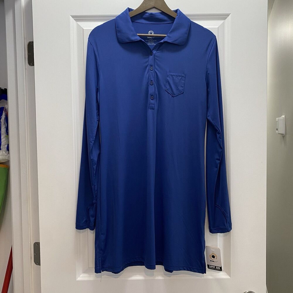 BloqUV NWT UPF 50+ Sun Protection Polo Dress Medium Navy Blue